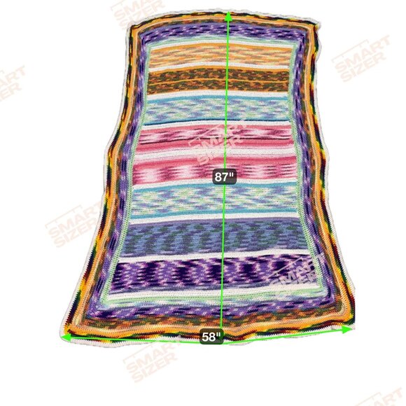 VTG Handmade Striped Crochet Afghan Blanket Purple Pink Blue Border Sofa Throw - Picture 4 of 4